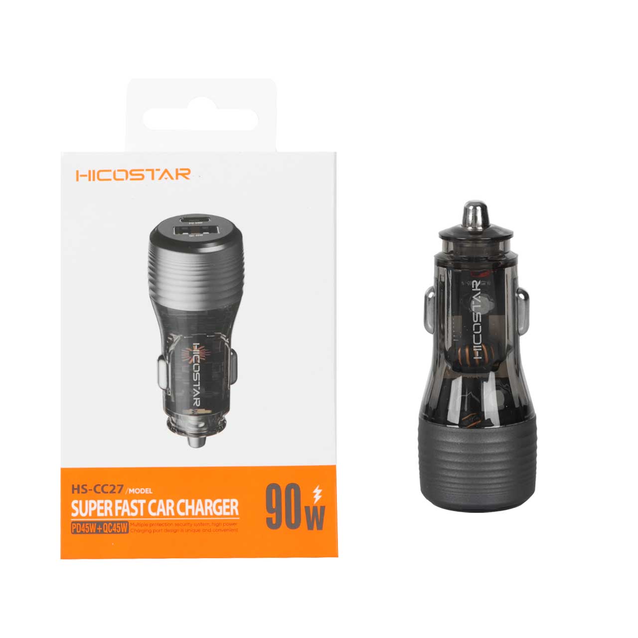 شارژر فندکی فست و PD دو پورت Hicostar