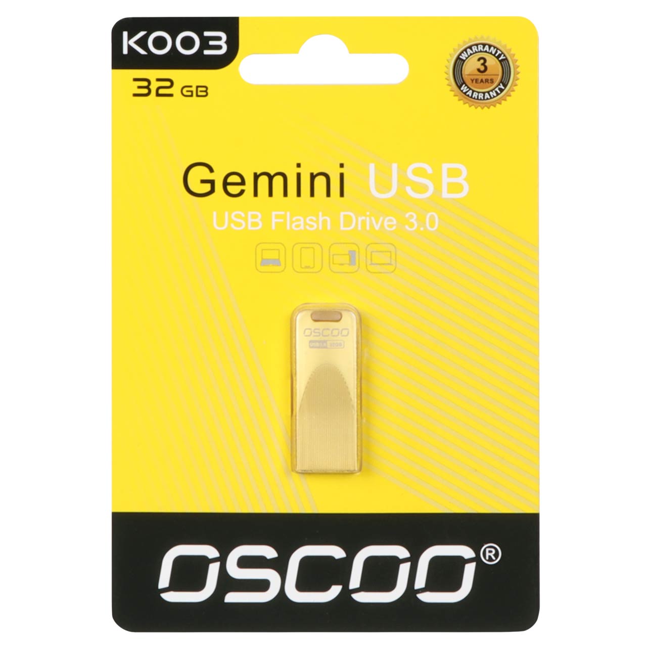OSCOO K003 Gemini USB3.0 Flash Memory - 64GB طلایی