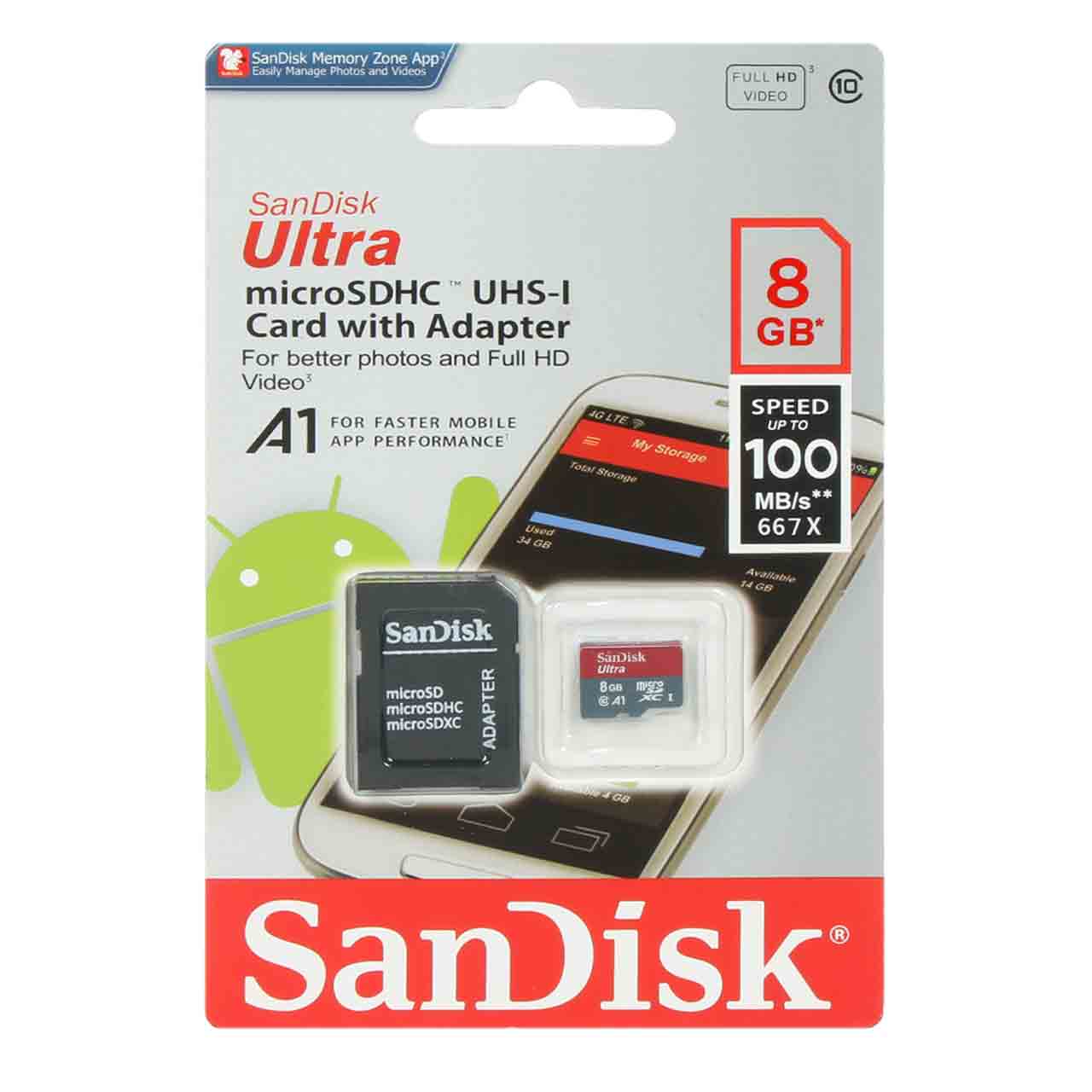 Sandisk Ultra microSDHC & adapter UHS-I A1 Class10 667X - (100MB/S) 8GB