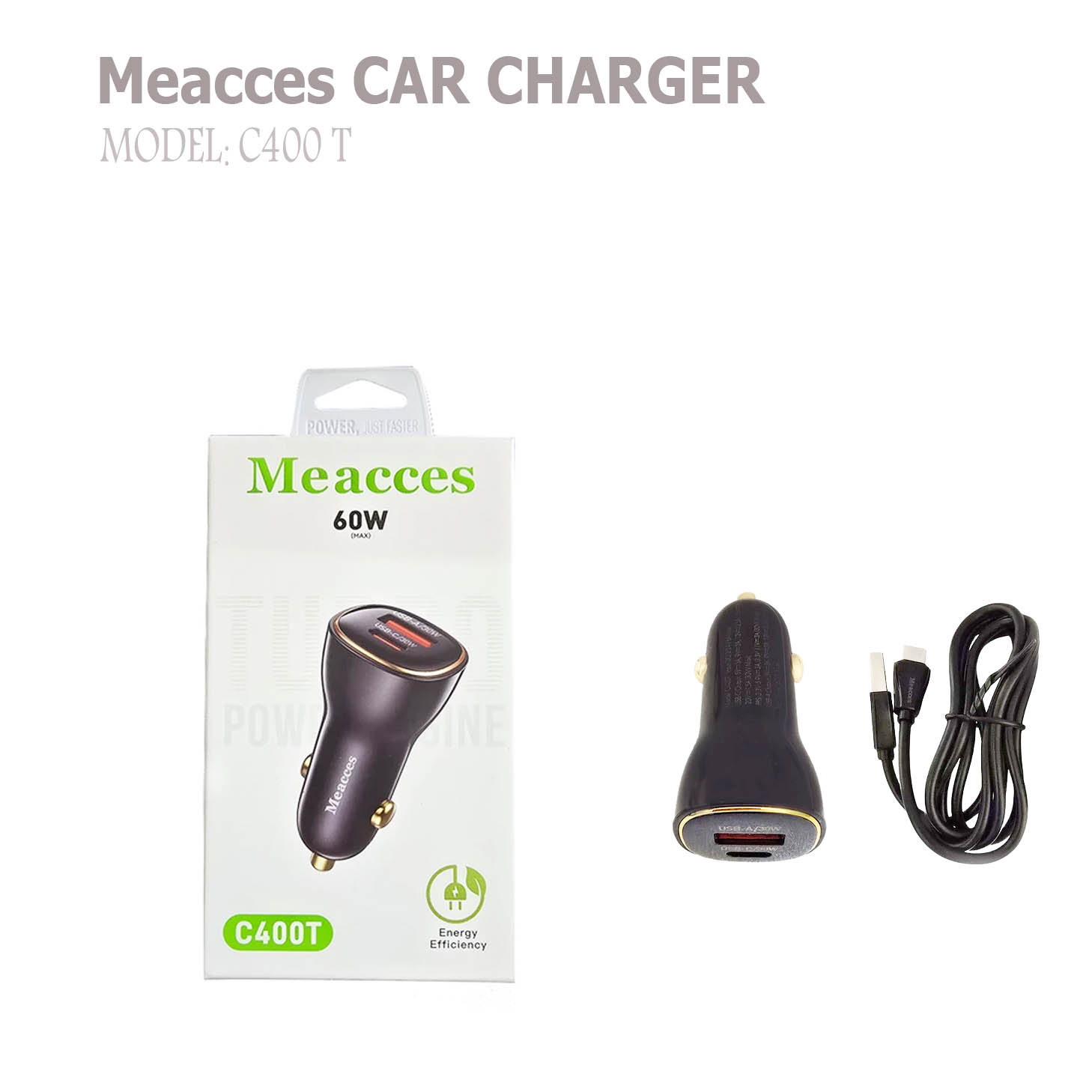 شارژر فندکی60wفست و PD دو پورت Meacces