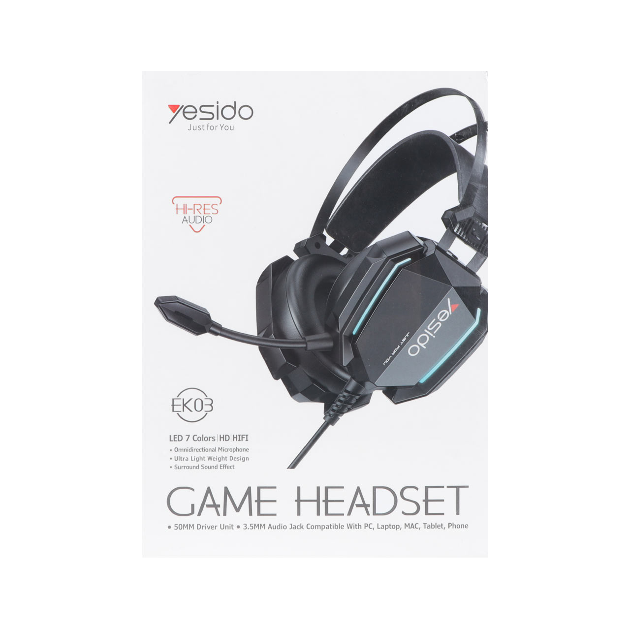 هدفون باسیم گیمینگ Yesido مدل EK03 ، با نورپردازی RGB - مشکی
