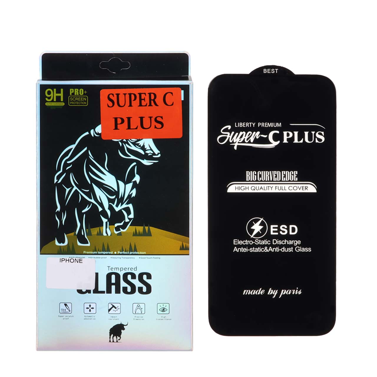 محافظ صفحه نمایش شیشه ای آنتی استاتیک Super C Plus ESD iphone16/14pro - مشکی (پک دار)