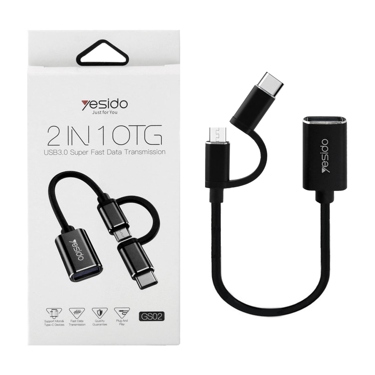 کابل تبدیل yesido OTG 2 IN 1 مدل GS02 مشکی