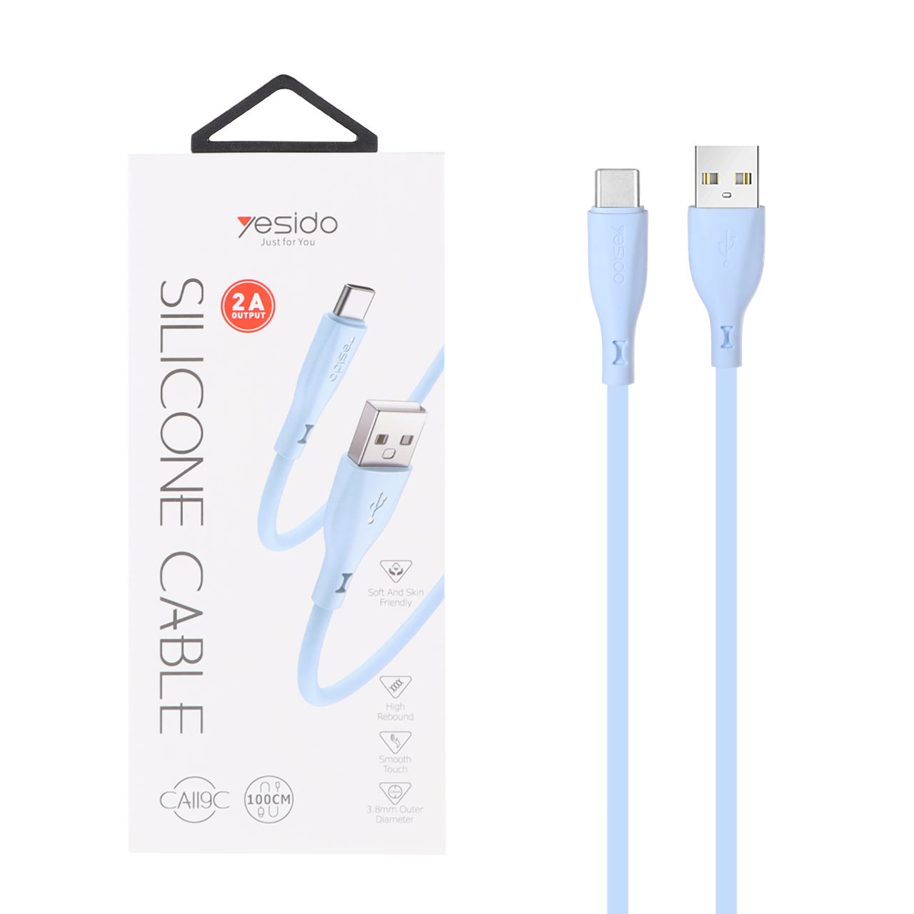 کابل شارژ و دیتا سیلیکونی Yesido Type-C مدل CA119C - آبی