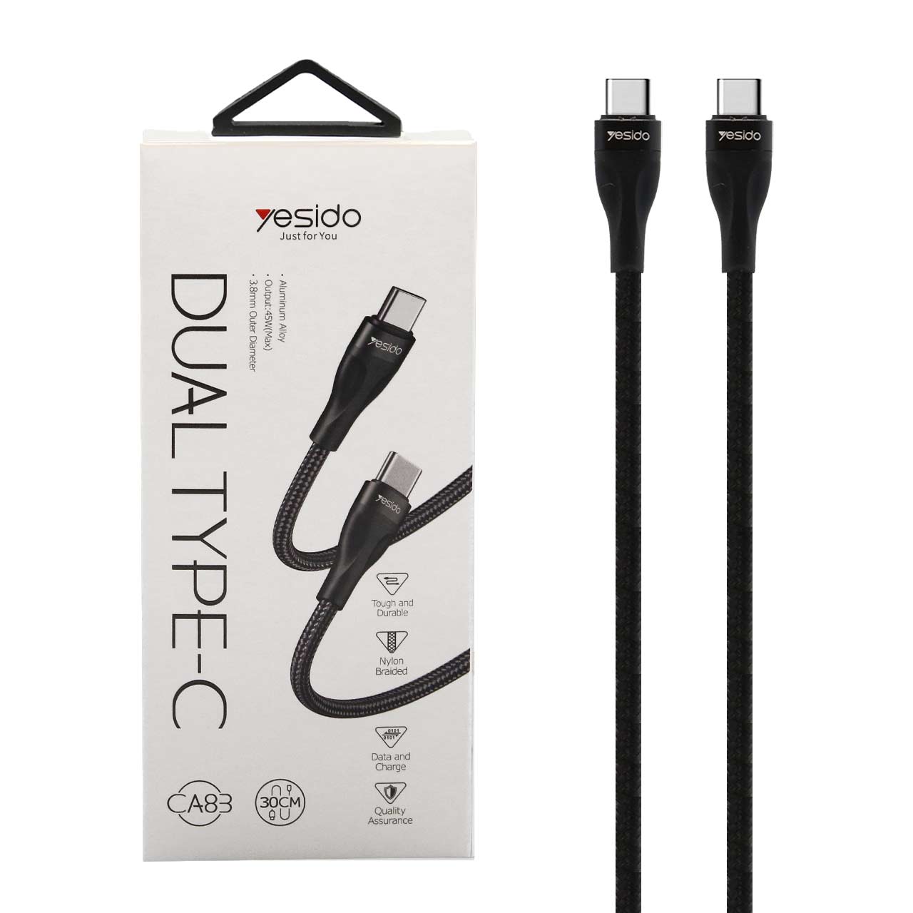 کابل شارژ پاوربانک فست  yesido Type-C To Type-C 45wمدل CA83 - مشکی