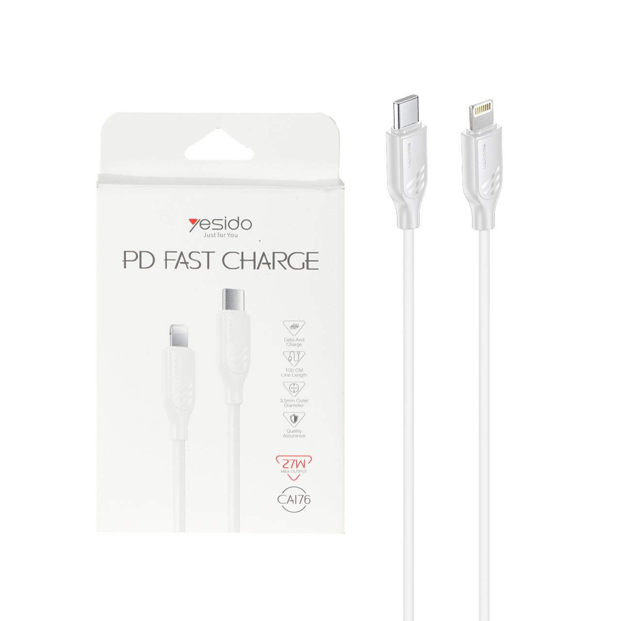 کابل شارژ فست Yesido Type-C to Lightning مدل CA176 27W - سفید