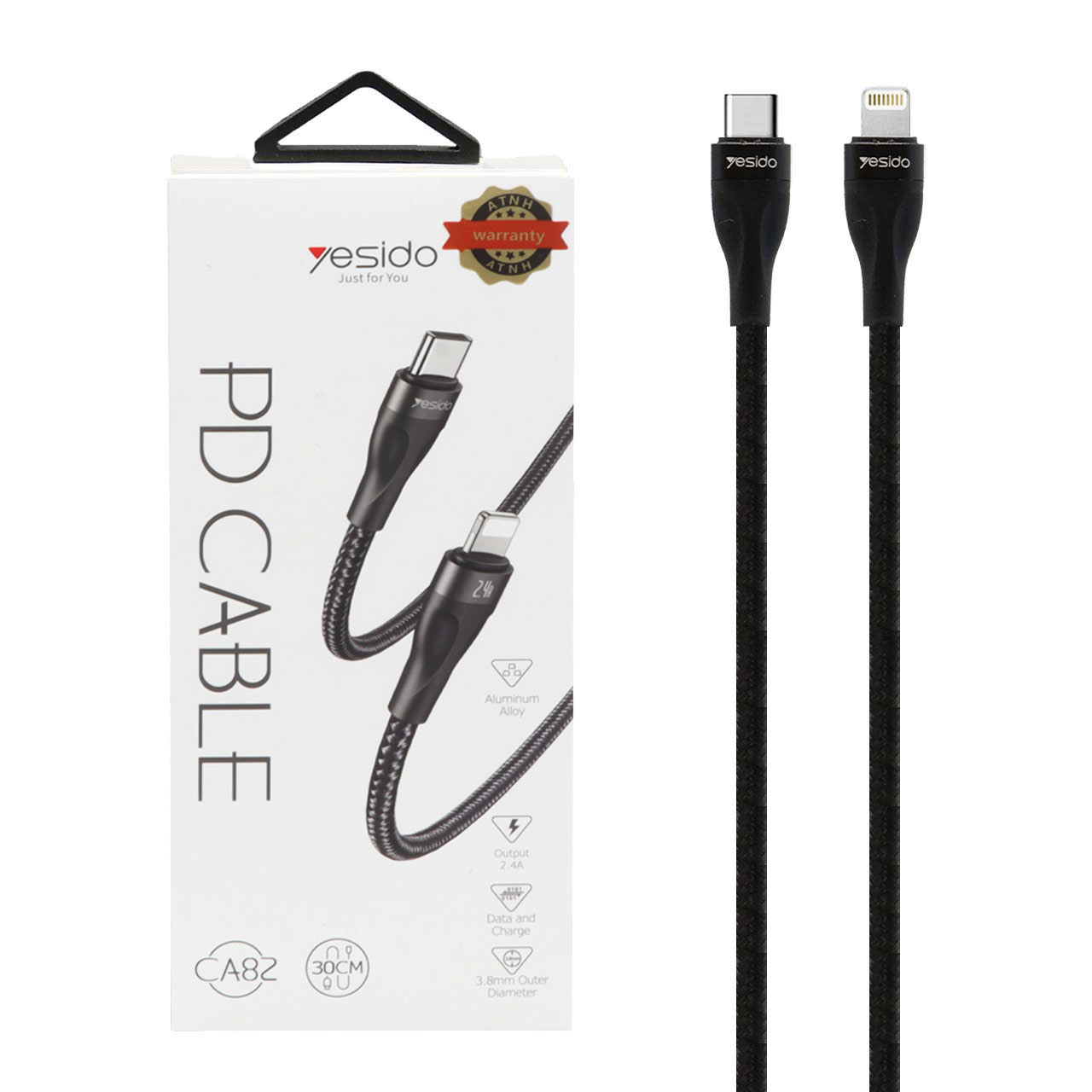 کابل شارژ پاوربانک PD و فست yesido Type-C To Lightning مدل CA82 - مشکی