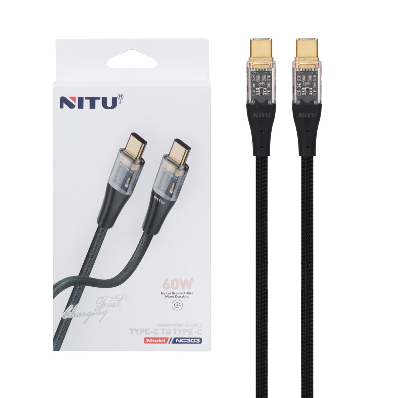 کابل شارژ فست NITU Type-C To Type-C مدل NC303 - مشکی