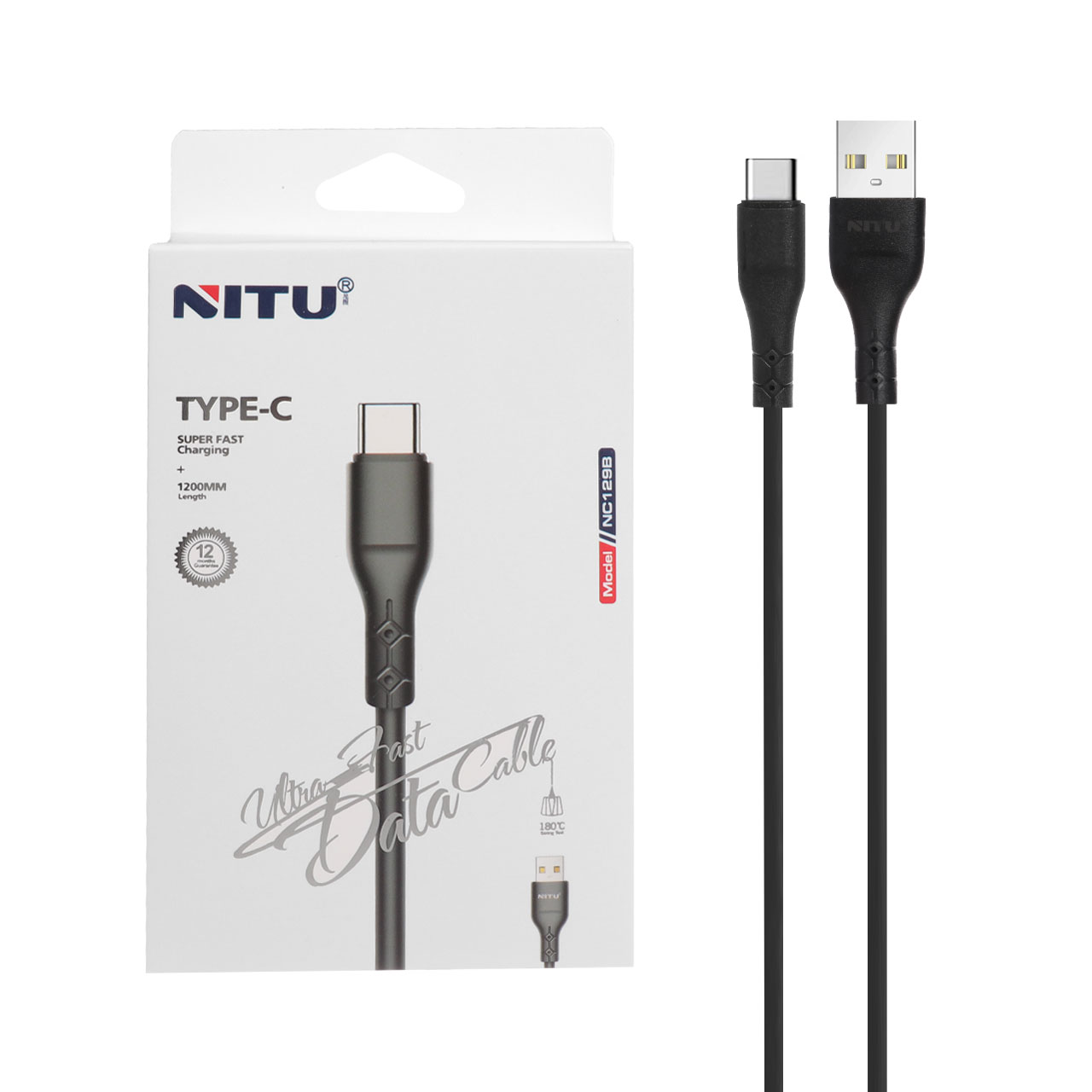 کابل شارژ فست 1.2 متری NITU Type-C مدل NC129B - مشکی