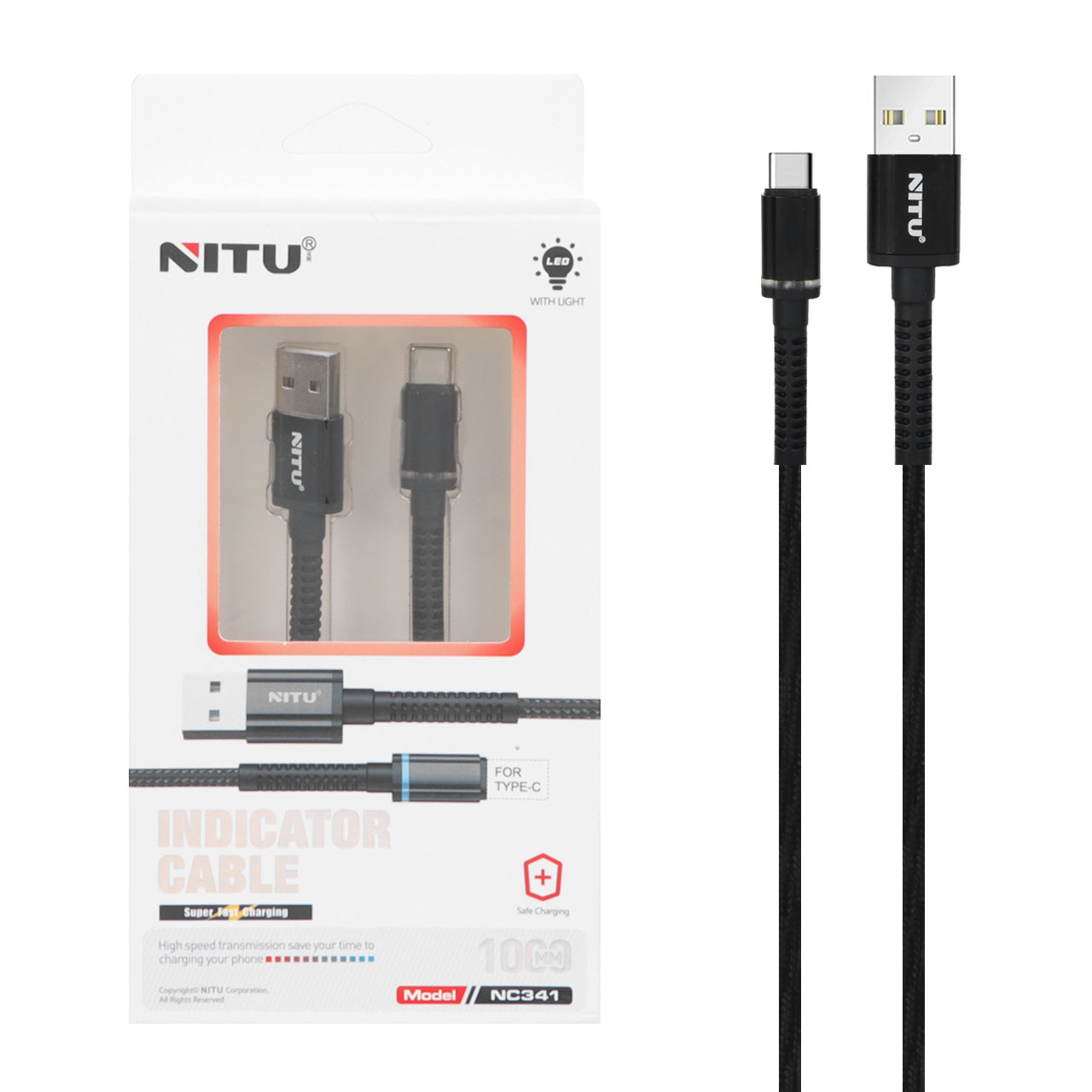 کابل شارژ و دیتا فست 1 متری NITU Type-C مدل NC341 - مشکی