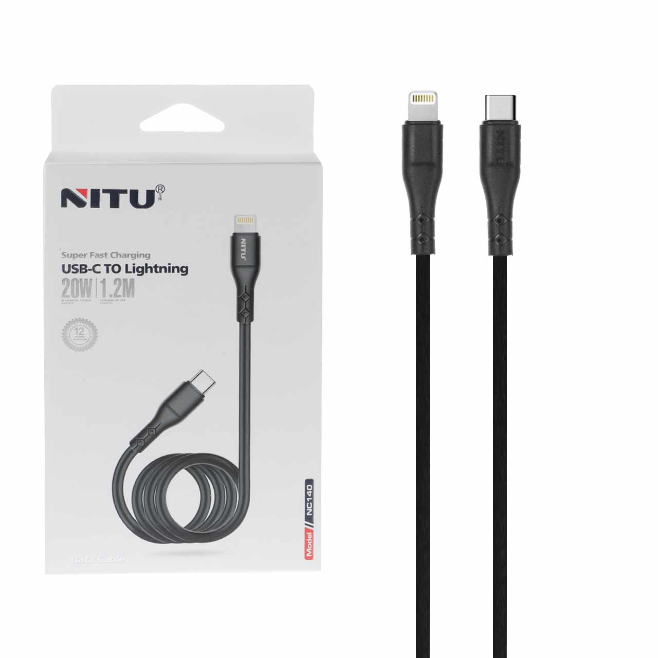 کابل شارژ فست 1.2 متری NITU Type-C to Lightning مدل NC140 - مشکی