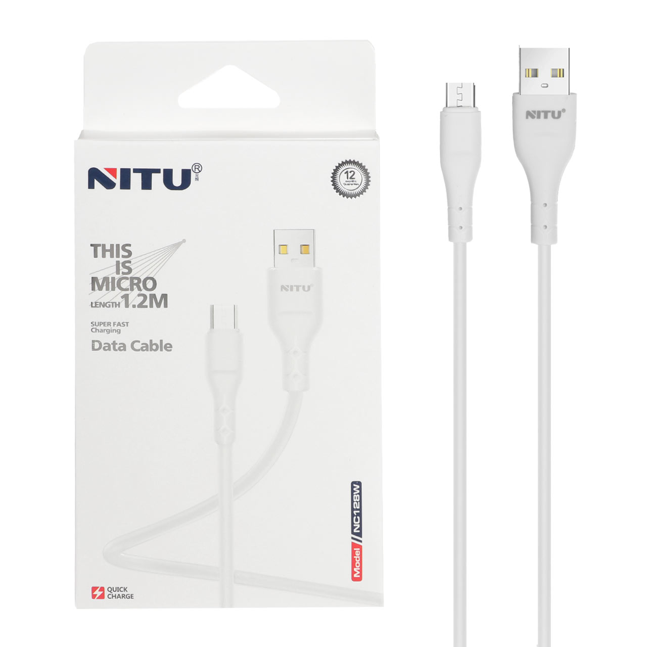 کابل شارژ فست 1.2 متری اندروید NITU مدل NC128W - سفید
