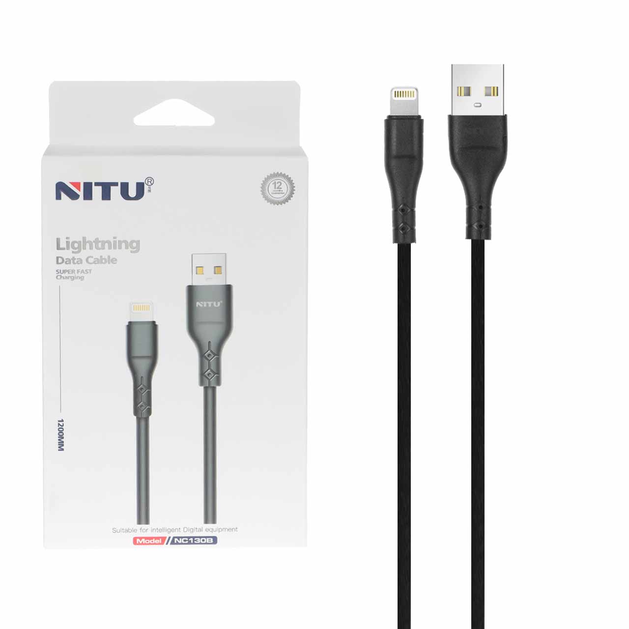 کابل شارژ فست 1.2 متری آیفون NITU مدل NC130B - مشکی