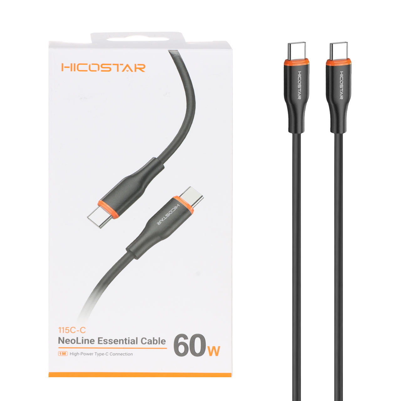کابل شارژ فست Hicostar Type-C to Type-C مدل 115C-C 60W - مشکی