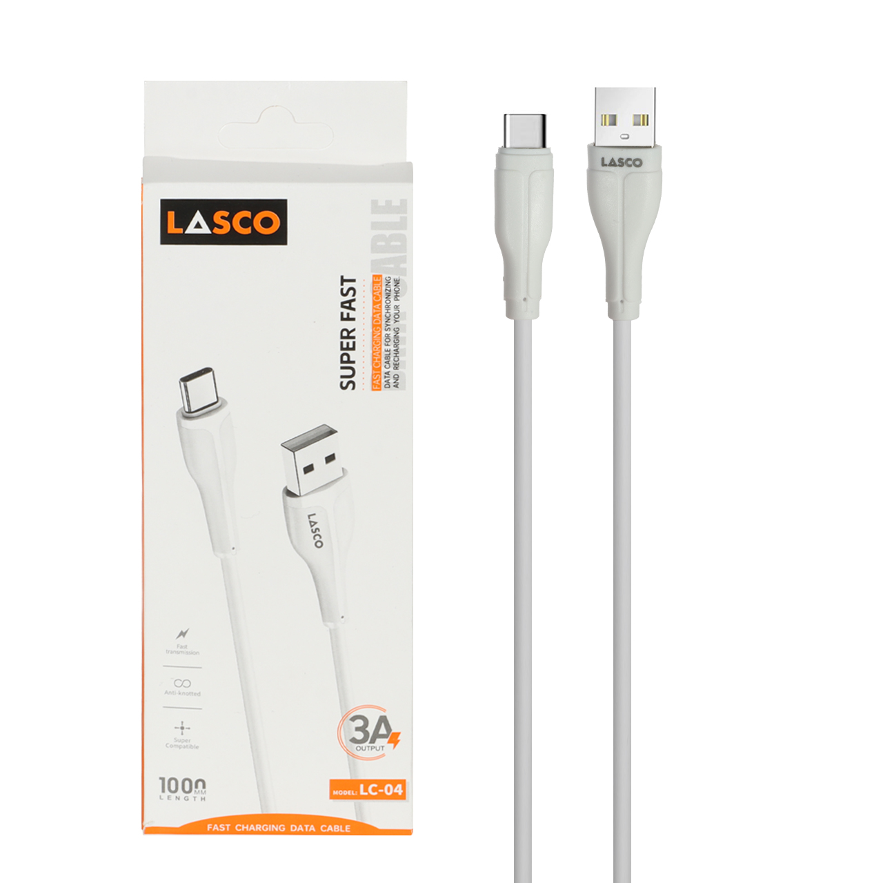 کابل شارژ فست Lasco Type-C مدل LC-04 - سفید - DST
