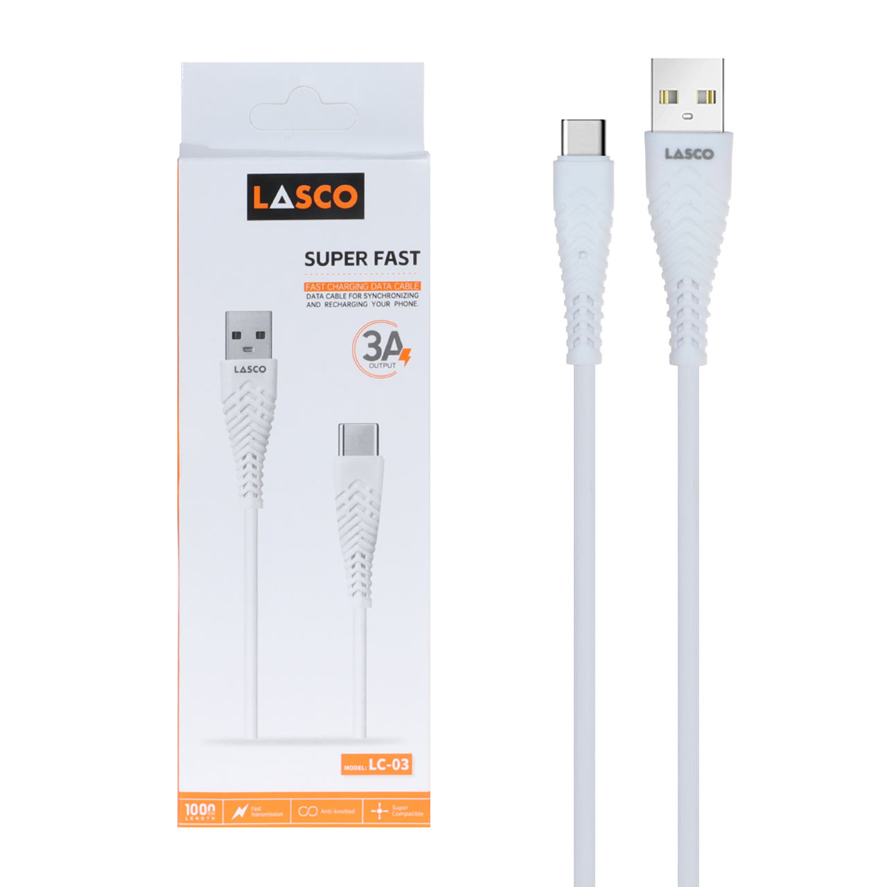 کابل شارژ فست Lasco Type-C مدل LC-03 - سفید - DST