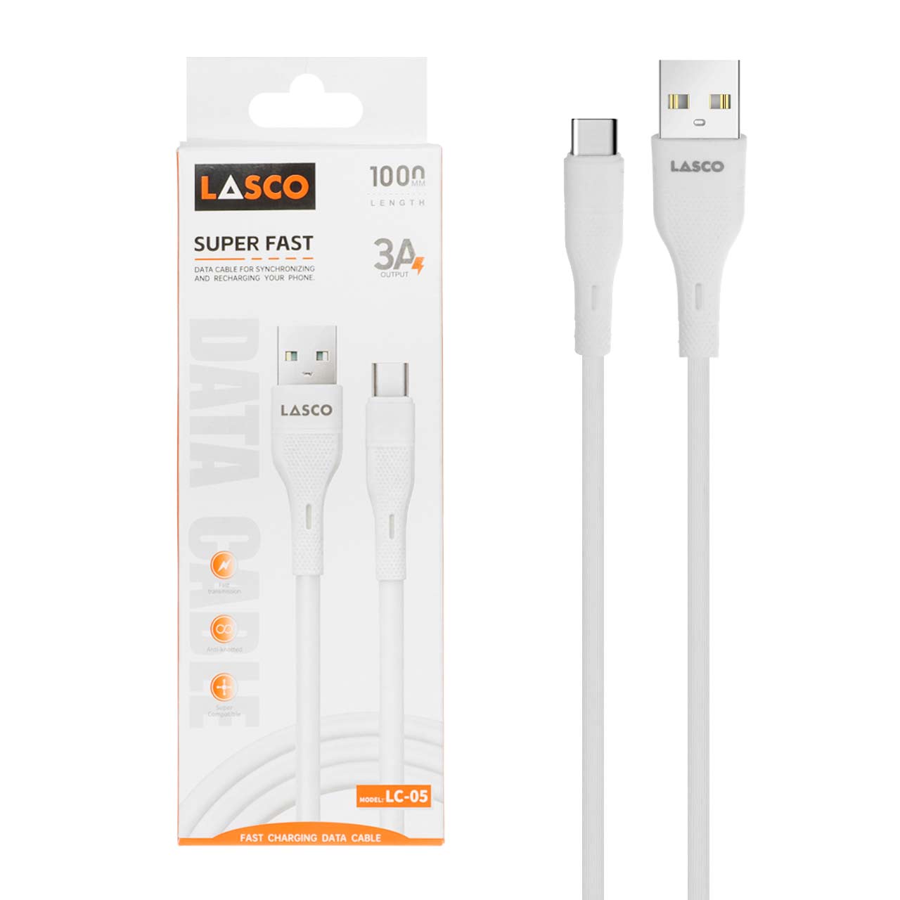 کابل شارژ فست Lasco Type-C مدل LC-05 - سفید - DST