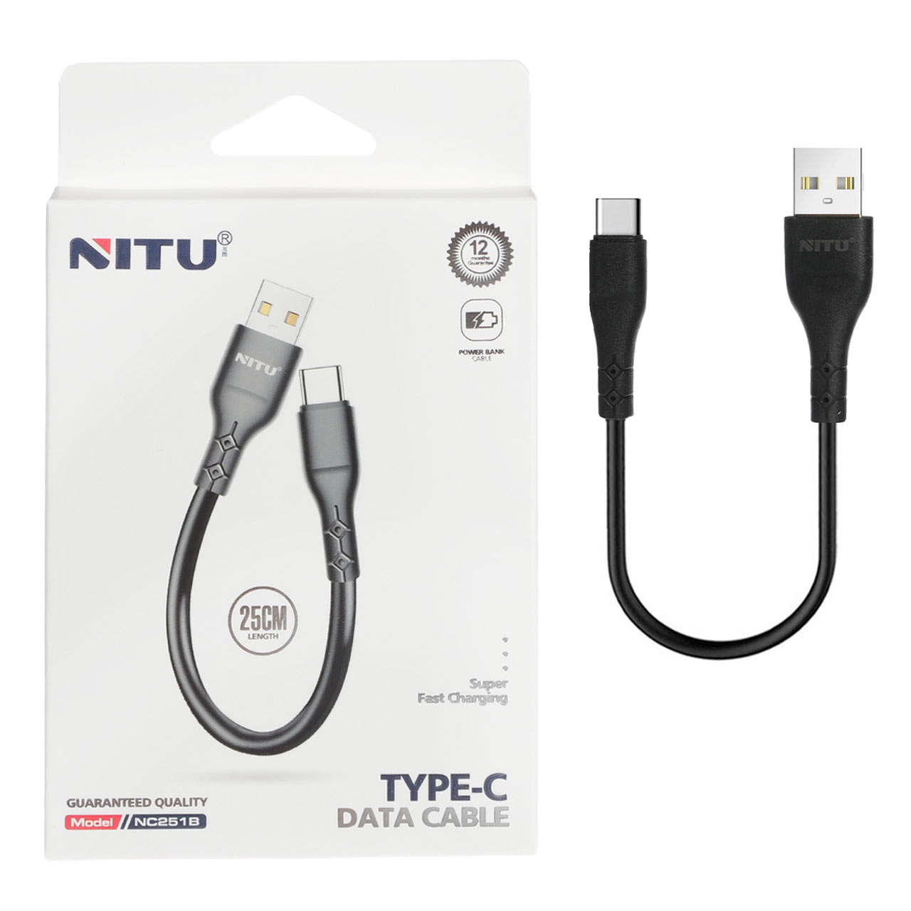 کابل شارژ پاوربانک فست NITU Type-C مدل NC251B - مشکی