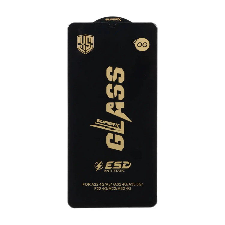 محافظ صفحه نمایش شیشه ای درجه یک Full Cover Super X OG - ESD OVOG مدل A31 / A32 4G / A33 5G / A22 4G / F22 4G / M22 / M32 4G