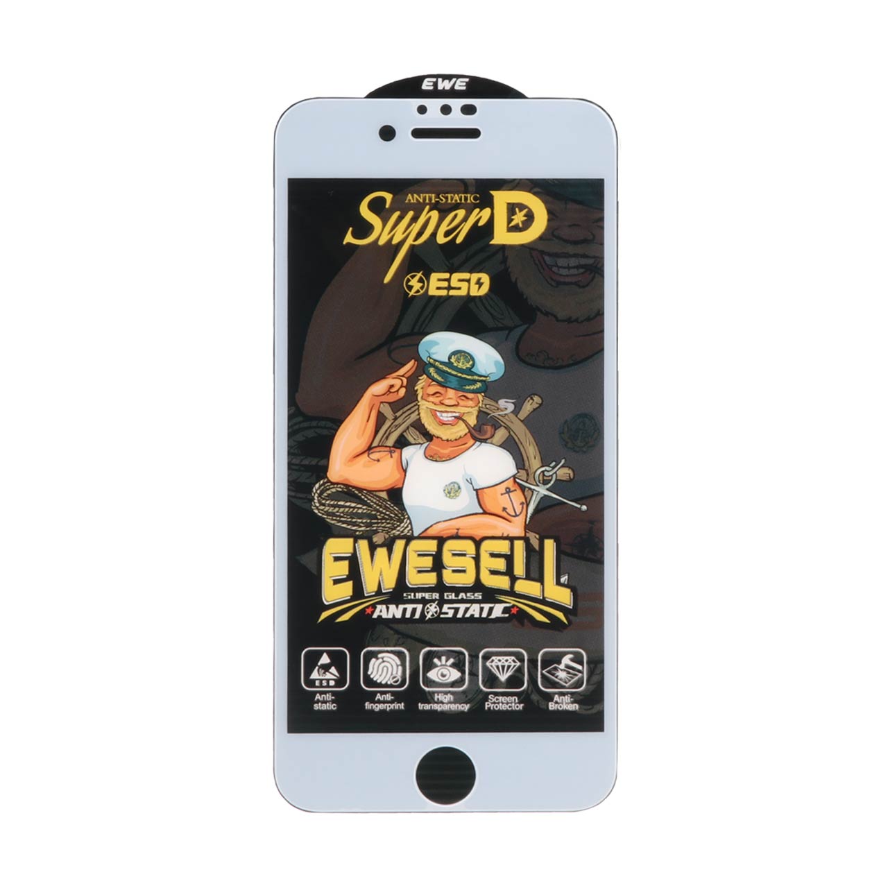 محافظ صفحه نمایش شیشه ای Full Cover Super D Esd Ewesell مدل iPhone 6 / 6S / 7 / 8 / SE 2020 / SE 2022 - سفید