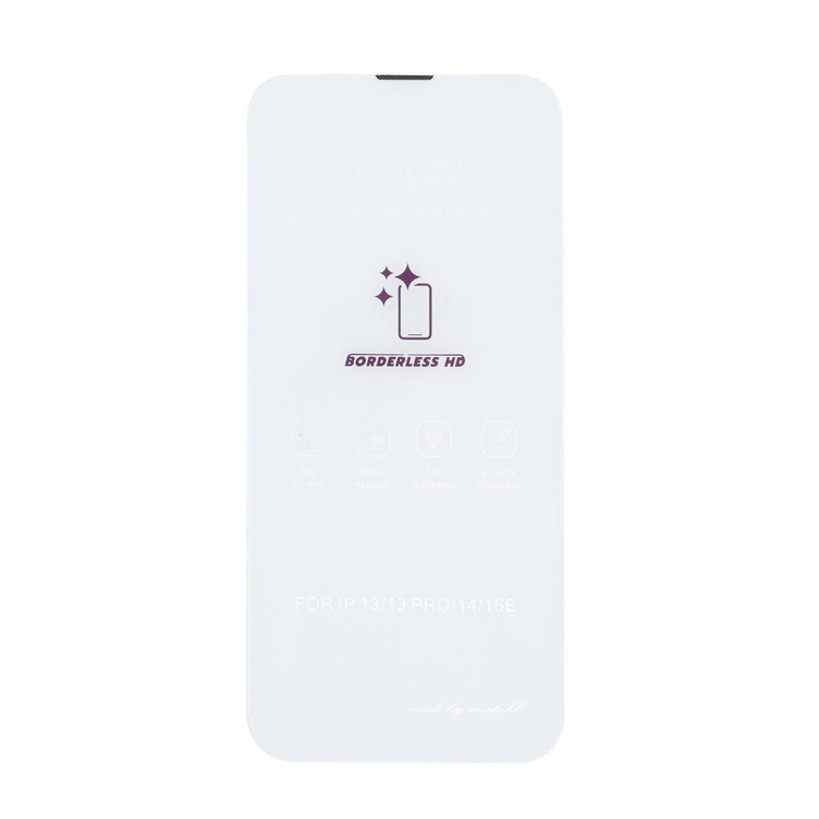 محافظ صفحه نمایش شیشه ای Mietubl 3D Large Arc مدل iPhone 13 / iPhone 13 Pro / iPhone 14 / 16e بدون حاشیه