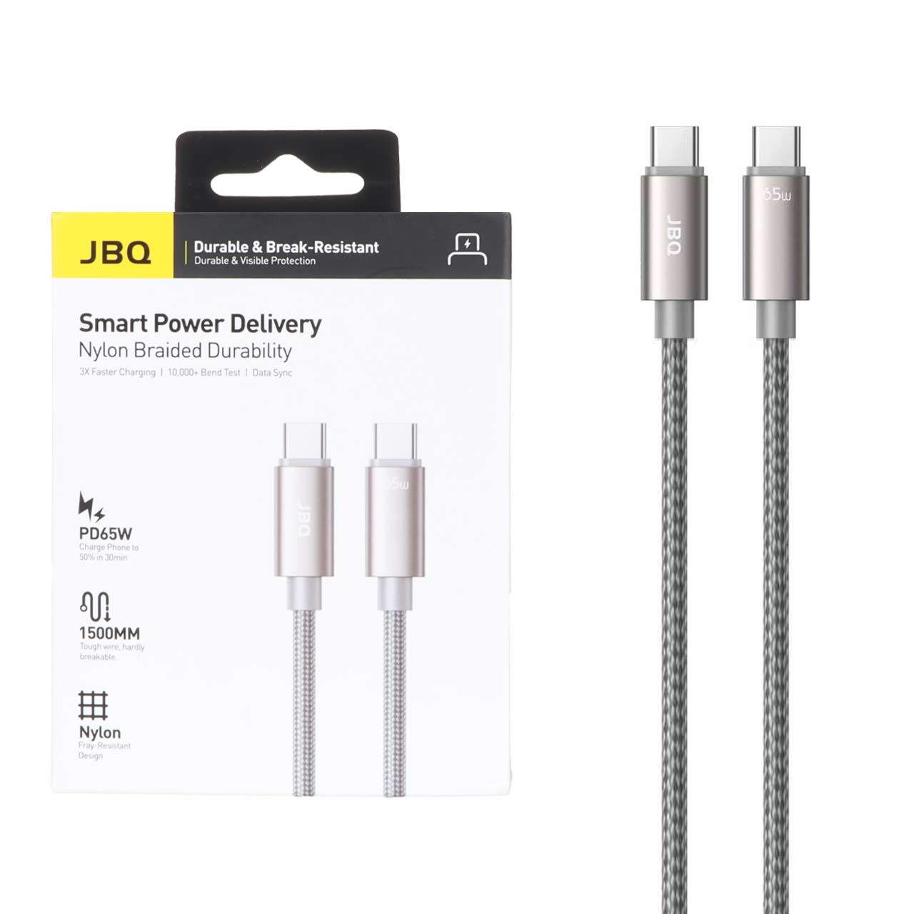 کابل شارژ فست JBQ Type-C To Type-C مدل A990204 65W - طوسی