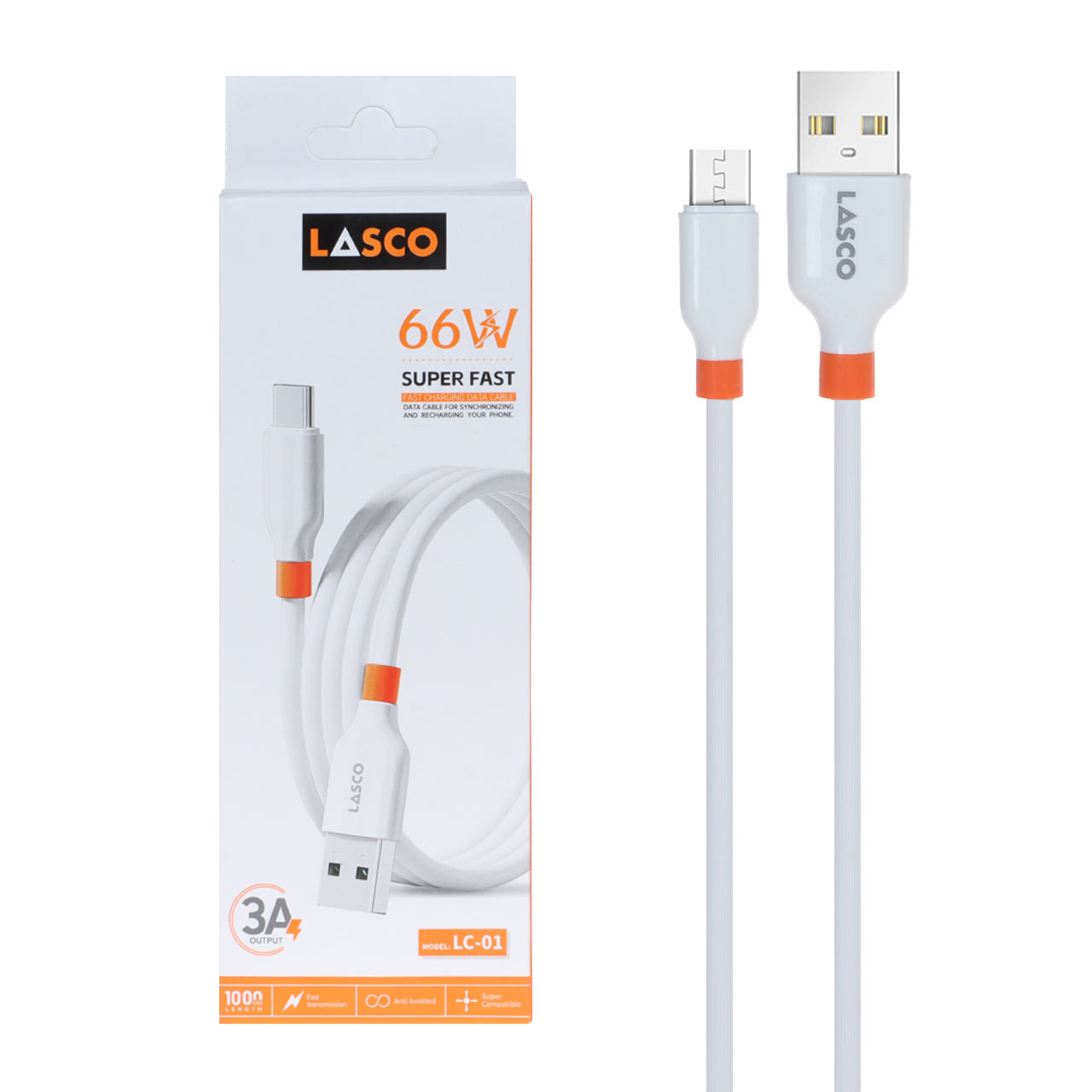 کابل شارژ فست اندروید Lasco مدل LC-01 66W - سفید - DST