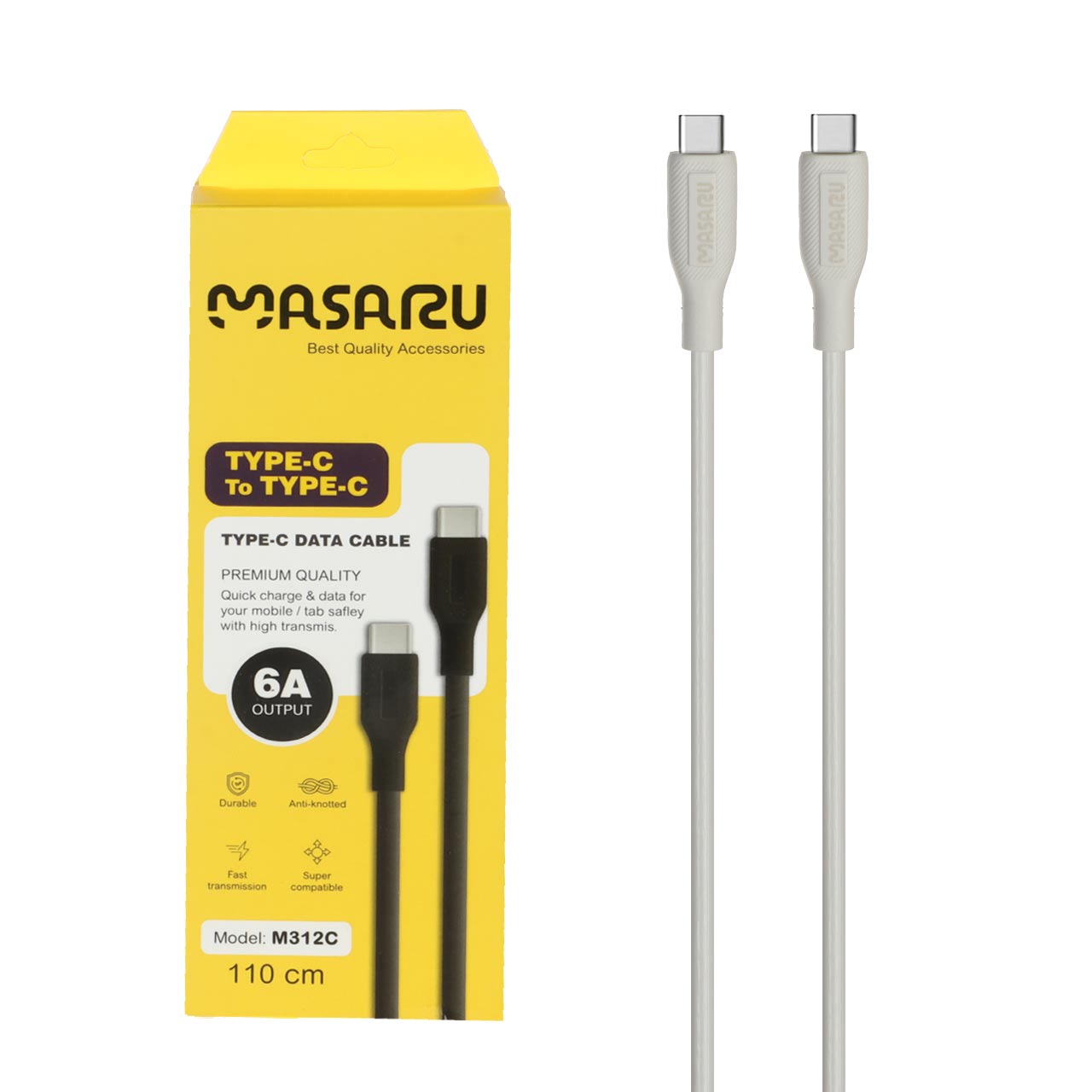 کابل شارژ 1.1 متری فست Masaru Type-C To Type-C مدل  - سفید - SMO
