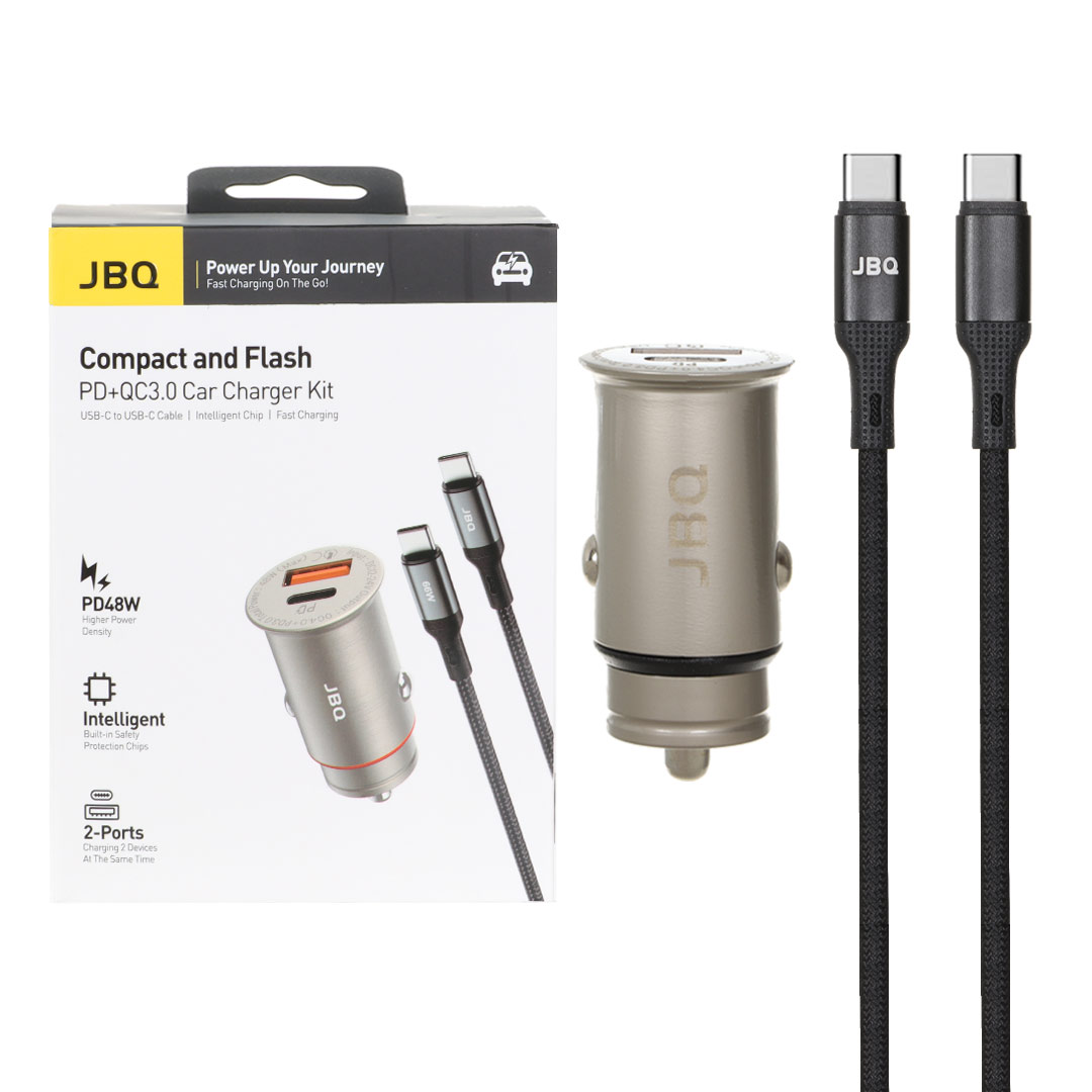 شارژر فندکی PD و فست دو پورت JBQ  48W به همراه کابل شارژ Type-C To Type-C - قهوه ای