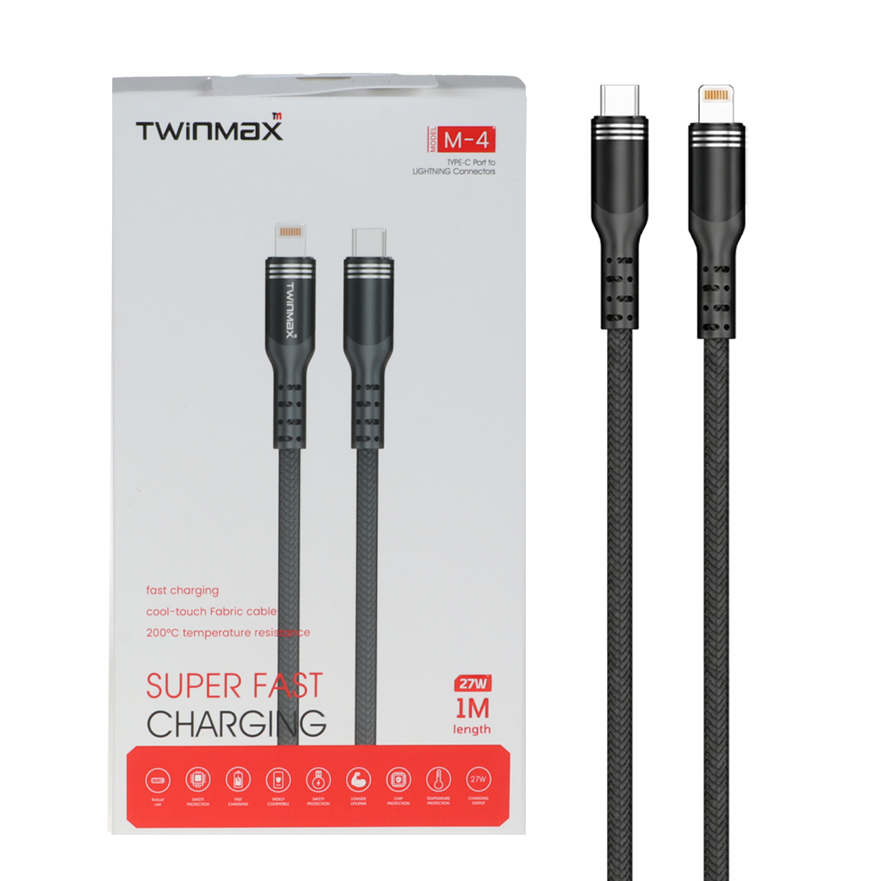 کابل شارژ فست TwinMax Type-C to Lightning   - مشکی - MMX