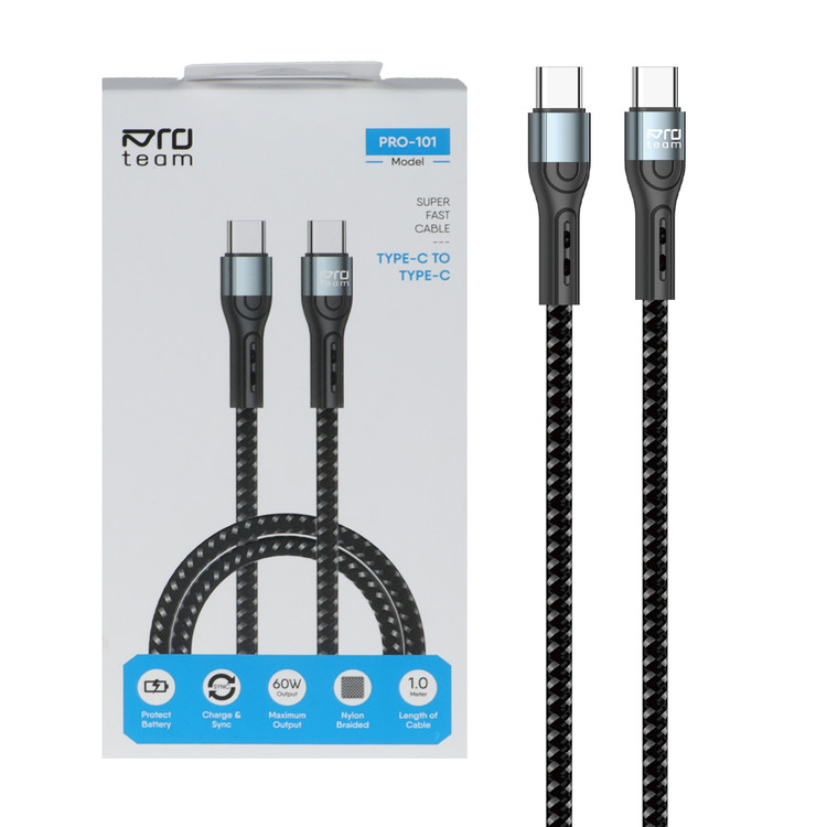 کابل شارژ فست ProTeam Type-C To Type-C 60W - مشکی - MMX