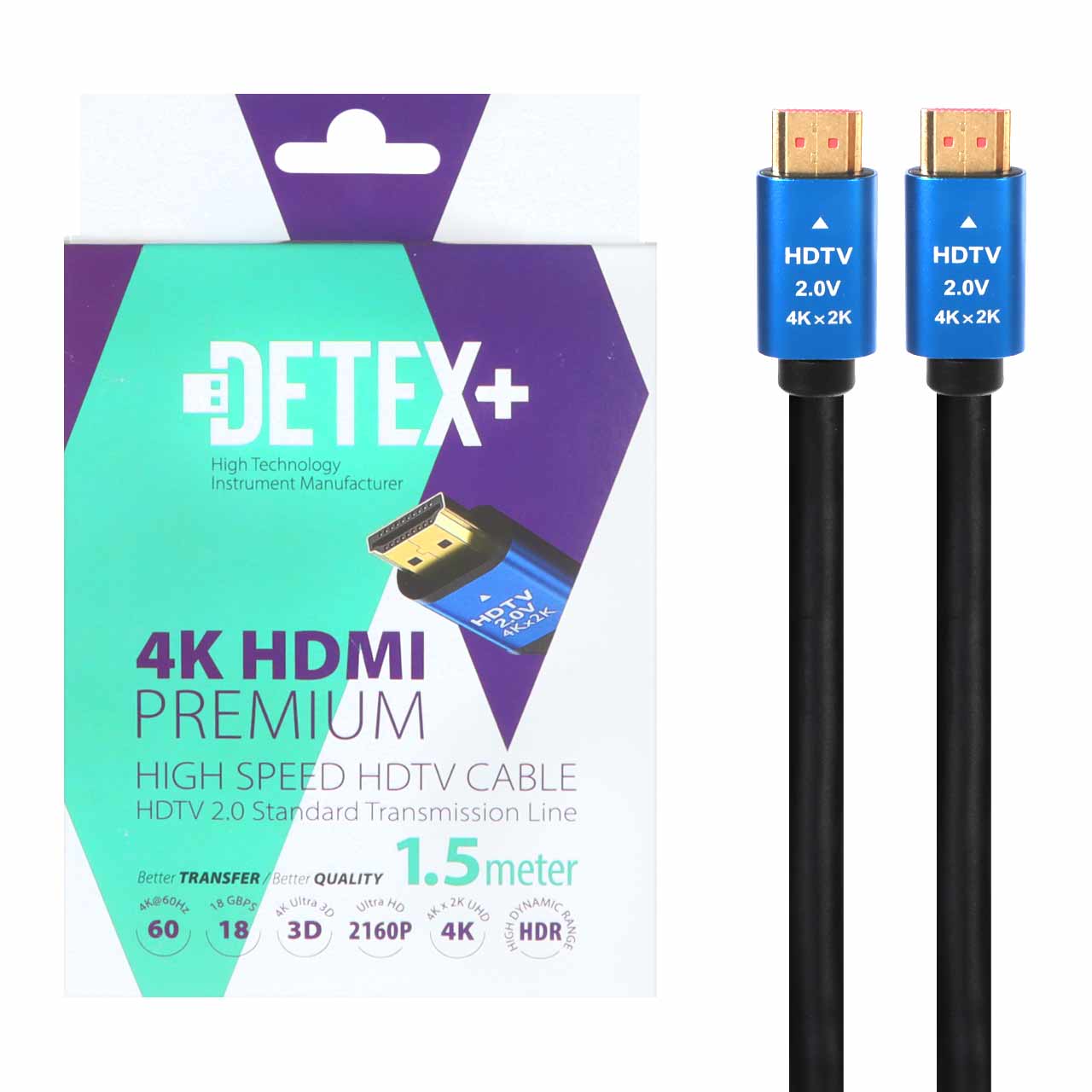 کابل 1.5 متری DETEX+ HDMI 4K - مشکی