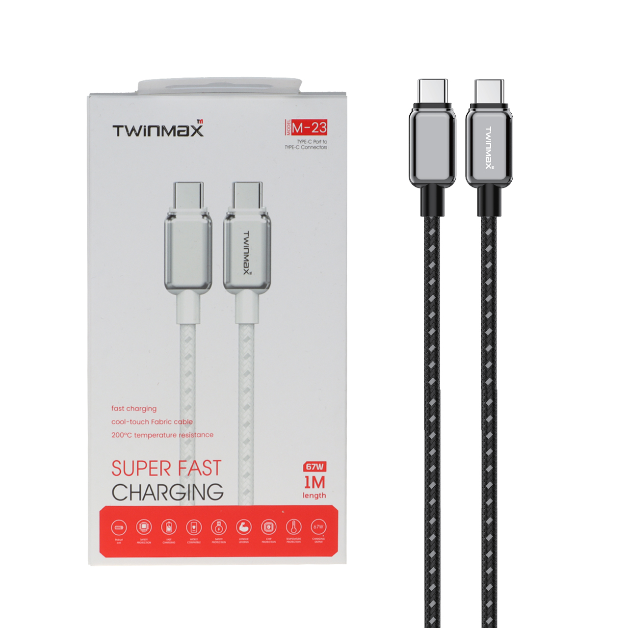 کابل شارژ فست TwinMax Type-C to Type-C مدل M-23 67W - مشکی - MMX