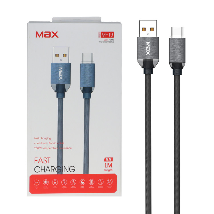 کابل شارژ فست TwinMax Type-C مدل M-19 - خاکستری - MMX