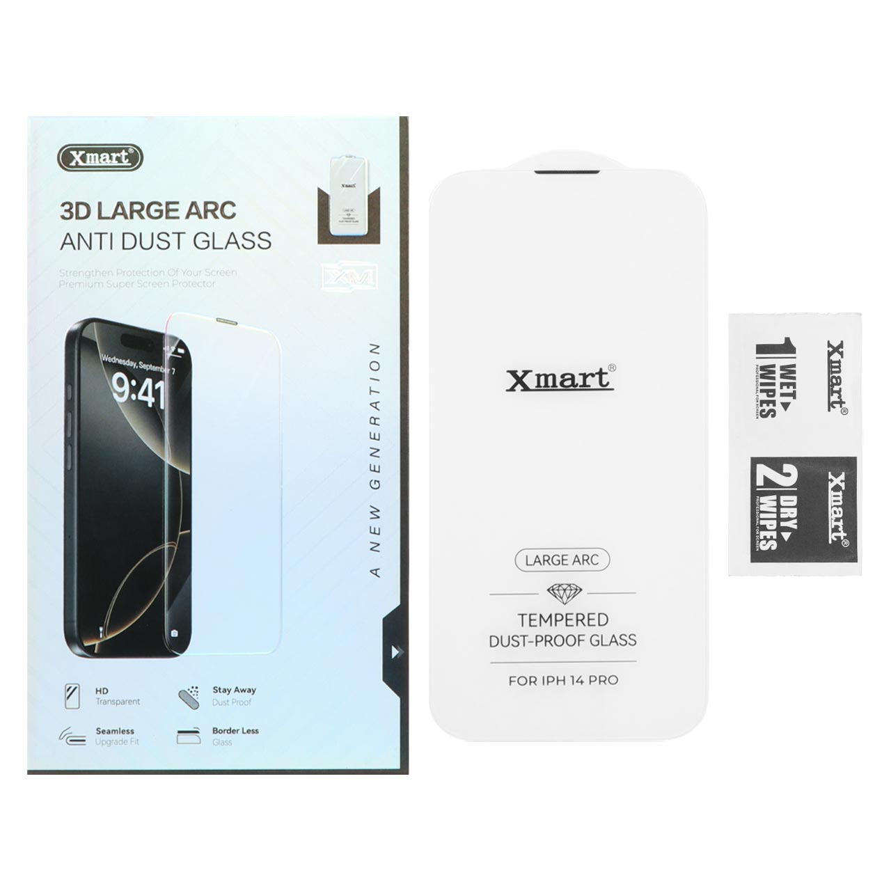 محافظ صفحه نمایش شیشه ای Xmart 3D Large Arc مدل  iPhone 16 / iPhone 15 / iPhone 14 Pro بدون حاشیه