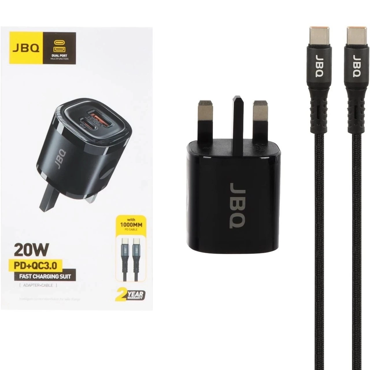 شارژر دیواری فست و PD دو پورت JBQ مدل WC-608B 20W همراه با کابل Type-C To Lightning - مشکی