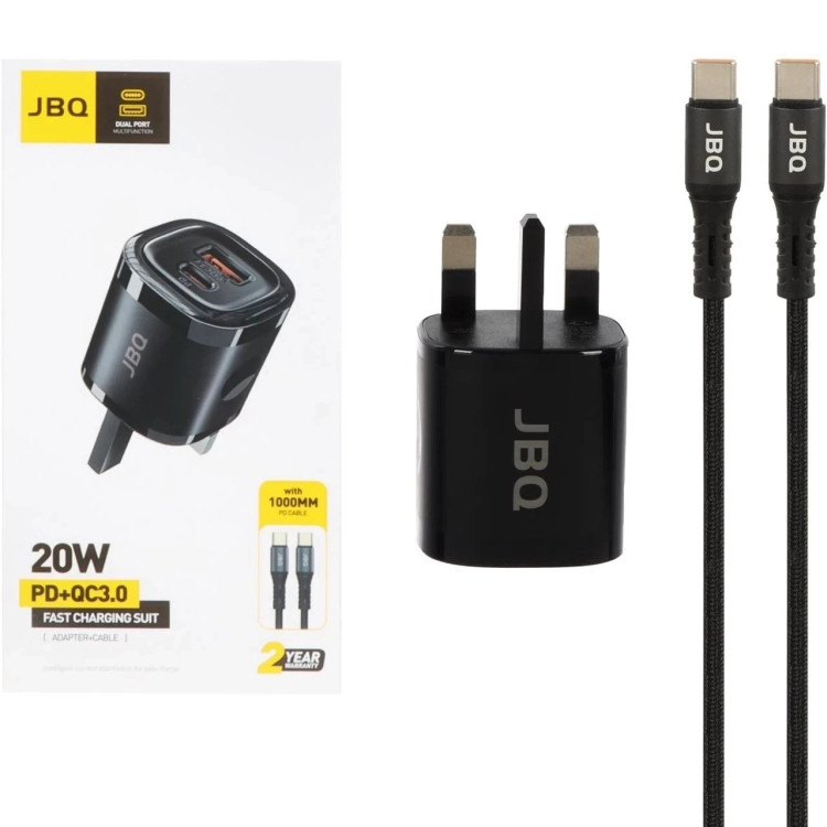 شارژر دیواری فست و PD دو پورت JBQ مدل WC-608B 20W همراه با کابل Type-C To Lightning - مشکی