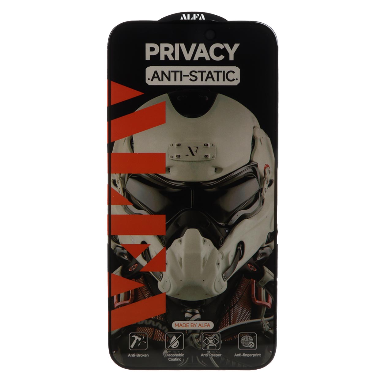 محافظ صفحه نمایش شیشه ای Full Cover ALFA Anti Static Privacy مدل  15 Pro Max