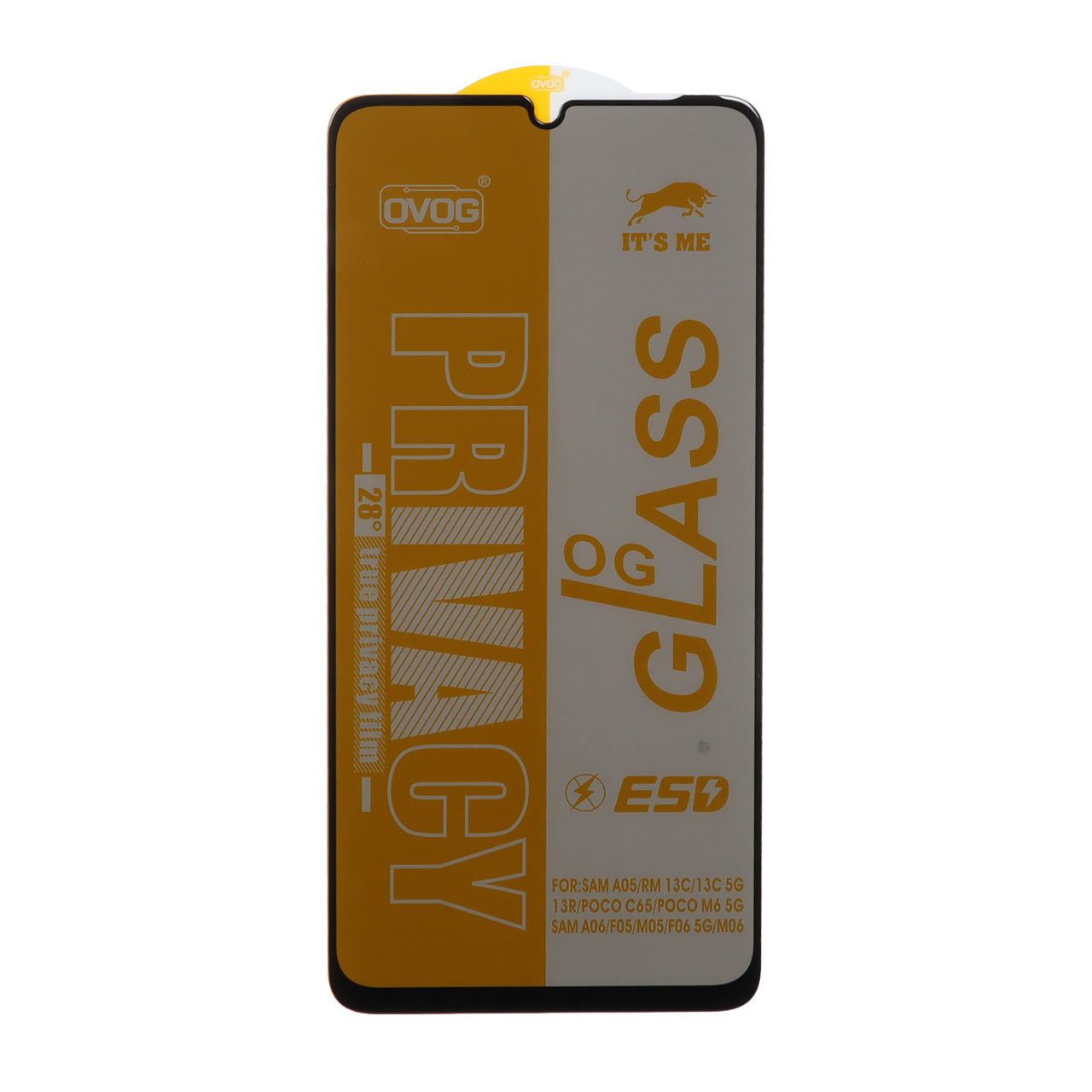 محافظ صفحه نمایش شیشه ای درجه یک Full Cover Privacy OG - ESD OVOG مدل Samsung Galaxy A07 / A06 / A05 / Xiaomi Redmi 13C / Poco C65 / Poco M6 5G / Honor X7 / X7A / Realme C51 / Realme C53