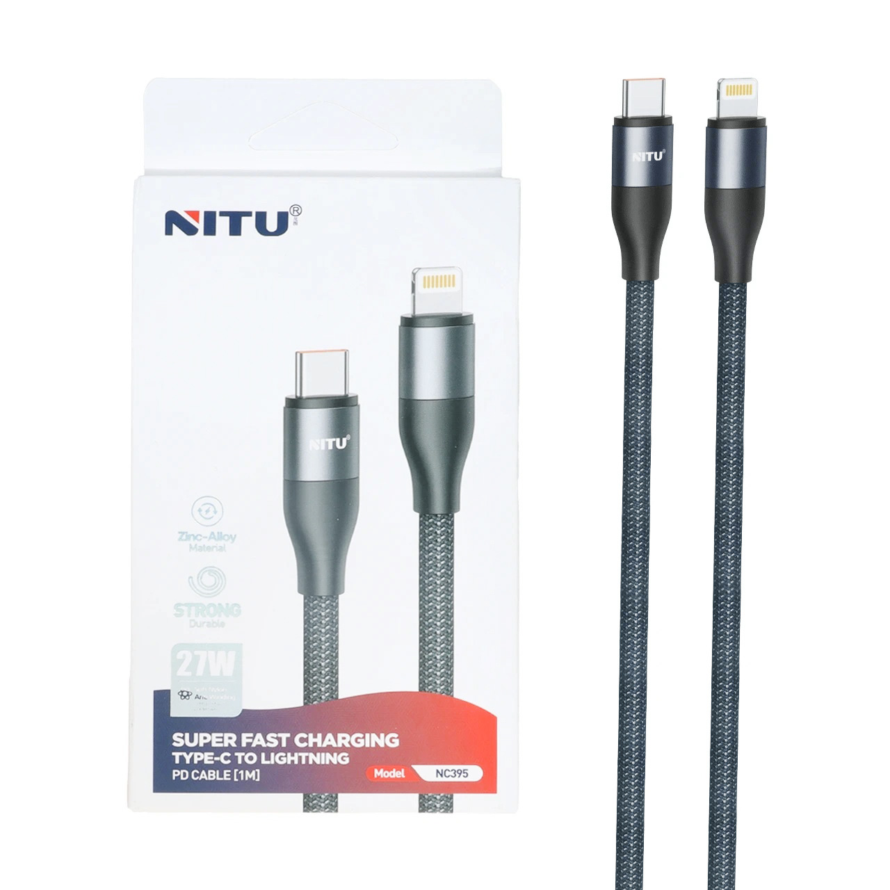 کابل شارژ فست Nitu Type-C To Lightning مدل NC395 27W - خاکستری