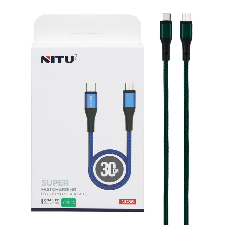 کابل شارژ پاوربانک فست NITU Type-C to Micro USB مدل NC36 - سبز