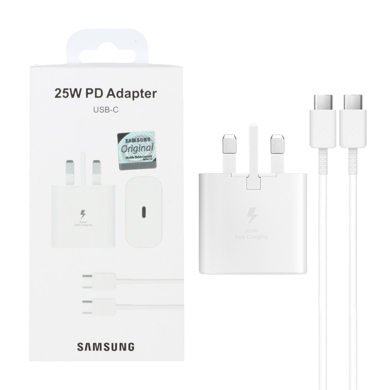 شارژر دیواری سه پین فست و PD تک پورت SAMSUNG Type-C مدل EP-TA800 25W به همراه کابل شارژ Type-C - سفید - غیر اصل
