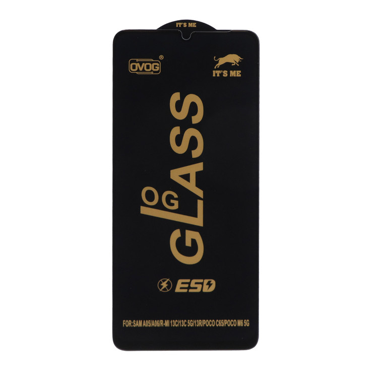 محافظ صفحه نمایش شیشه ای درجه یک A07 / A06 / A05 / Xiaomi Redmi 13C / Poco C65 / Poco M6 5G / Honor X7 / X7A / Realme C51 / Realme C53 - Full Cover OG - ESD OVOG