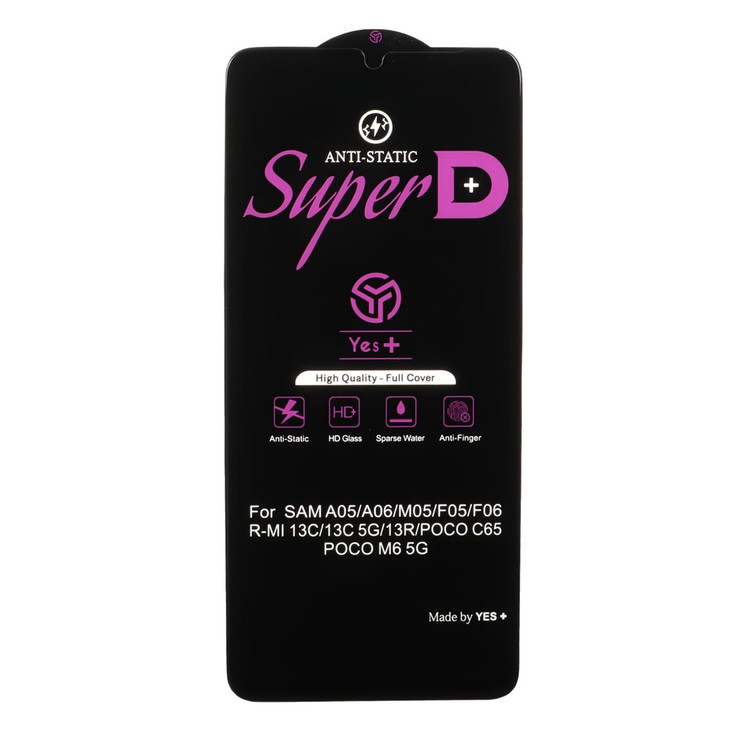 محافظ صفحه نمایش شیشه ای Super D Anti Static Yes Plus مدل A07 / A06 / A05 / Xiaomi Redmi 13C / Poco C65 / Poco M6 5G / Honor X7 / X7A / Realme C51 / Realme C53